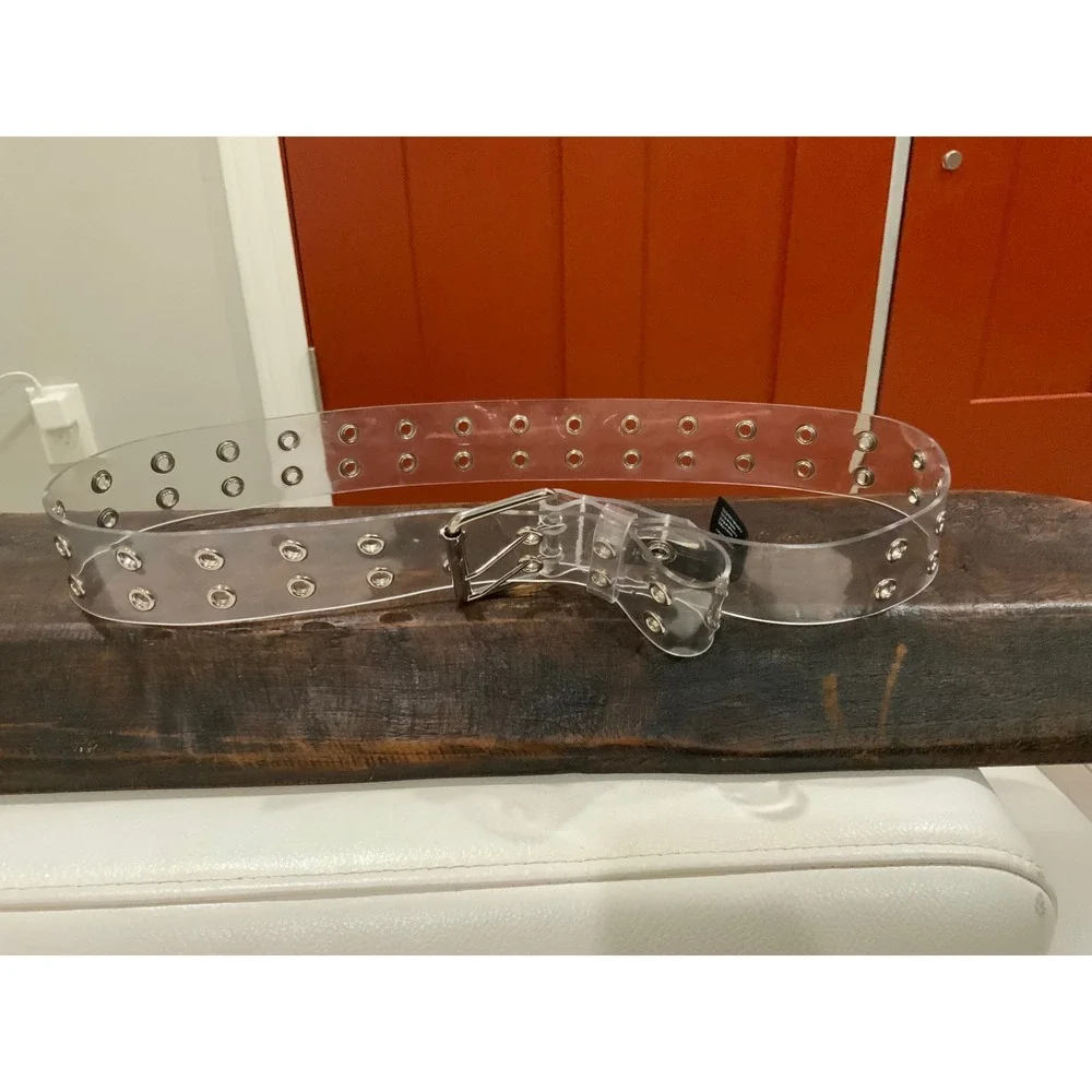 Brandy Melville Clear Double Gromet Belt Silver Buckle Transparent Y2K Accessory